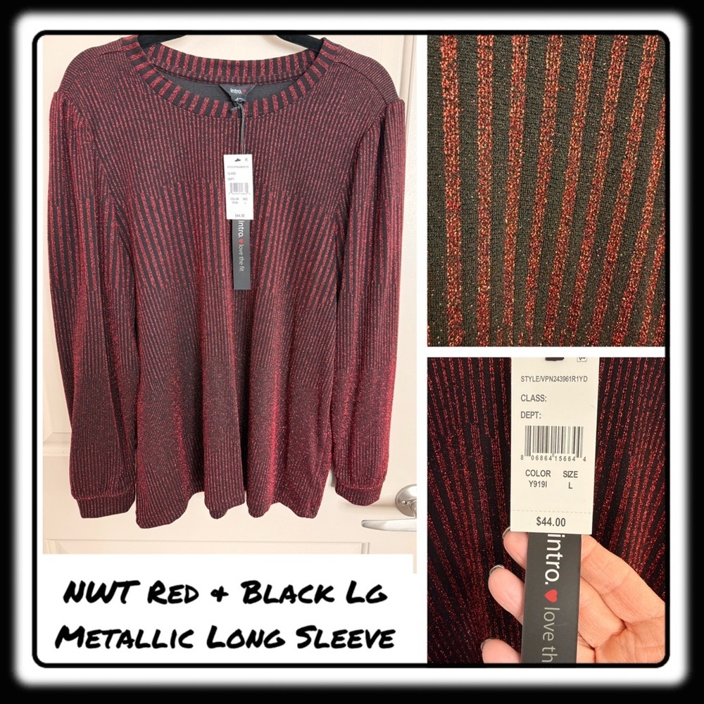 NWT red & black metallic lightweight top long sleeve size large from Macy’s